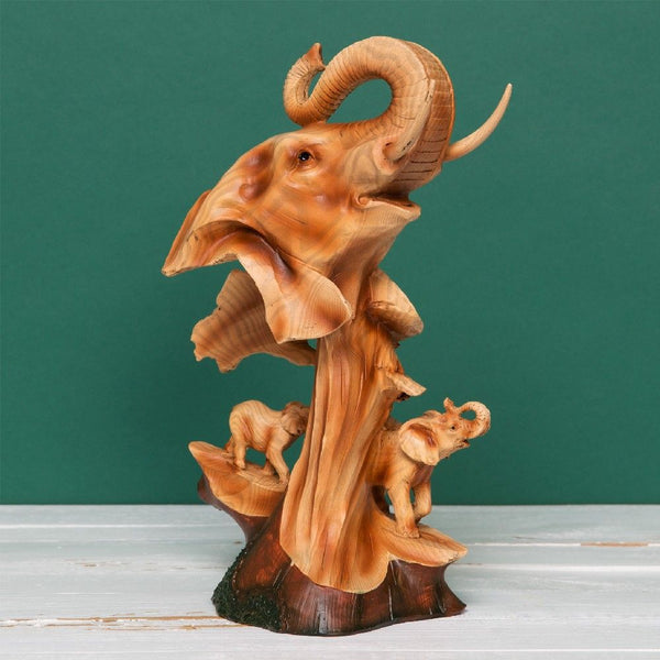 Wood Effect Resin Figurine - Elephant